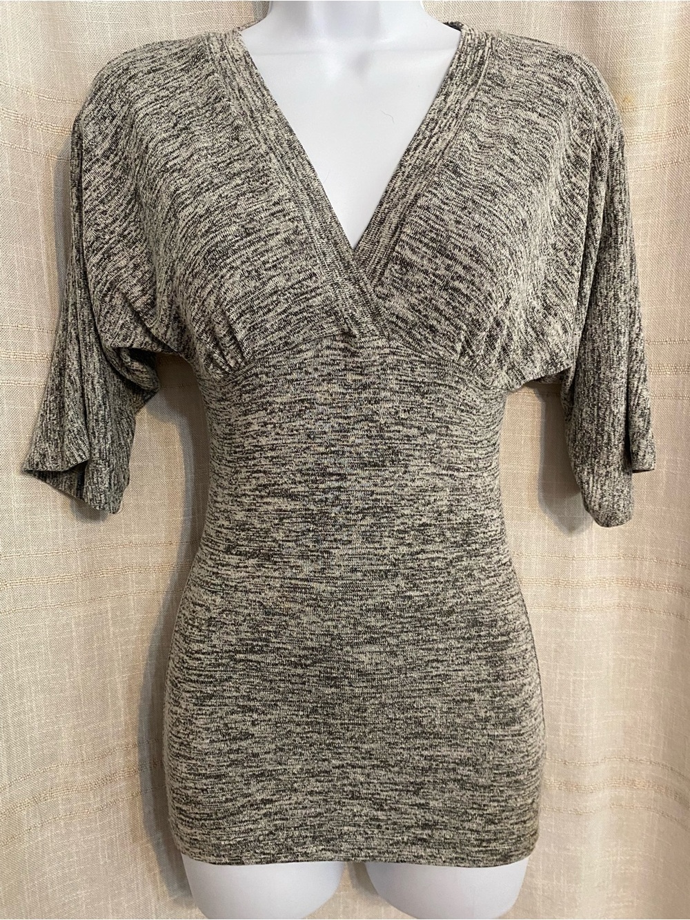 Body Central Heather Gray Kimono Sleeve Ruched Empire Waist Tunic Top